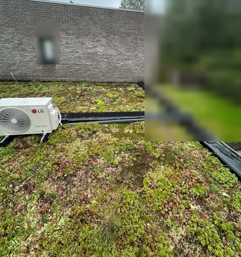 Airconditioning met LG-buitenunit op het groendak in Genk